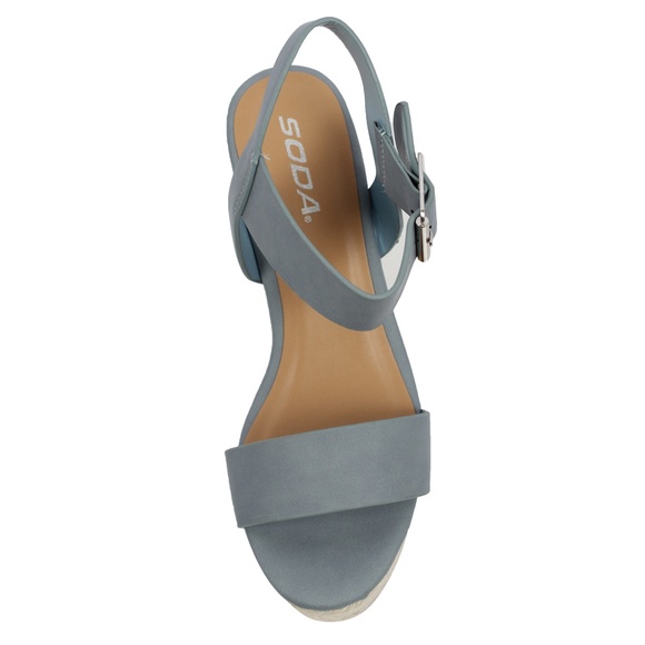 Blue Open Toe Ankle Strap Espadrille Platform Wedg - Picture 4 of 6